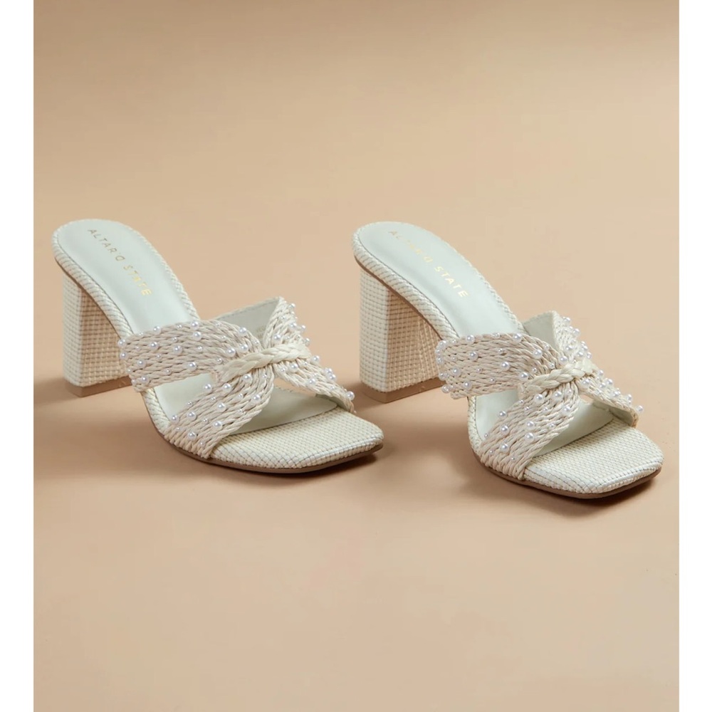 Altar'd State White Heels with Pearl  Embellishments